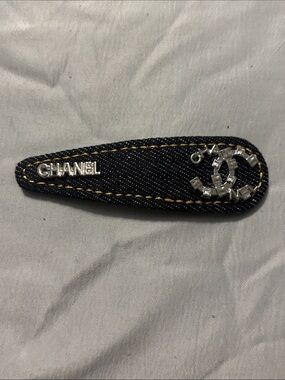 Chanel Black Denim Logo Hair Clip